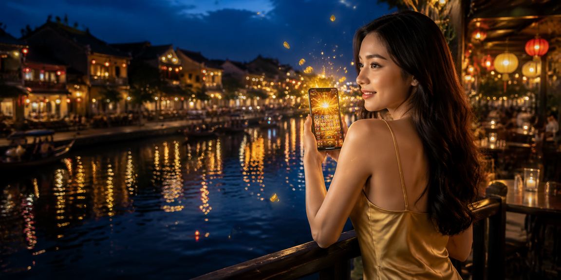 Người chơi slots tại Hội An thưởng thức cà phê và tham gia game trực tuyến trên điện thoại